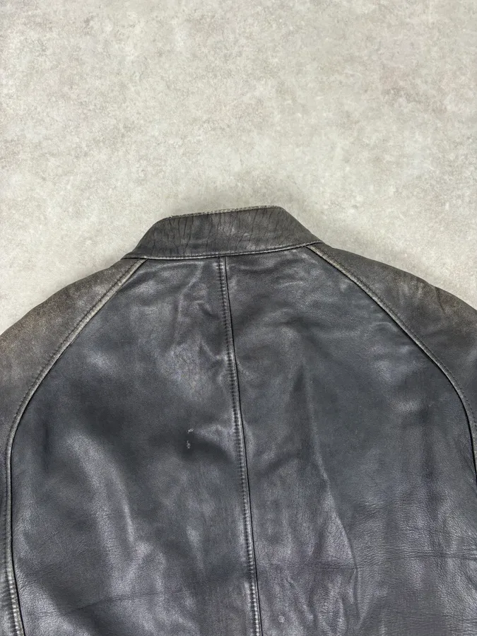 Hugo Boss Dark Grey Leather Blouson Padded Moto Jacket - Image 6