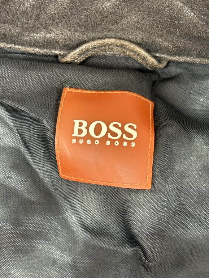 Hugo Boss Dark Grey Leather Blouson Padded Moto Jacket - Image 9