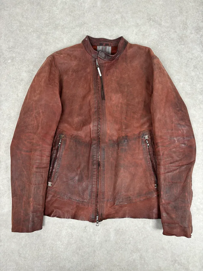 Isaac Sellam Bordeaux Leather Back-Zip Avant-Garde Jacket