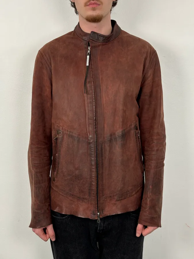 Isaac Sellam Bordeaux Leather Back-Zip Avant-Garde Jacket - Image 2