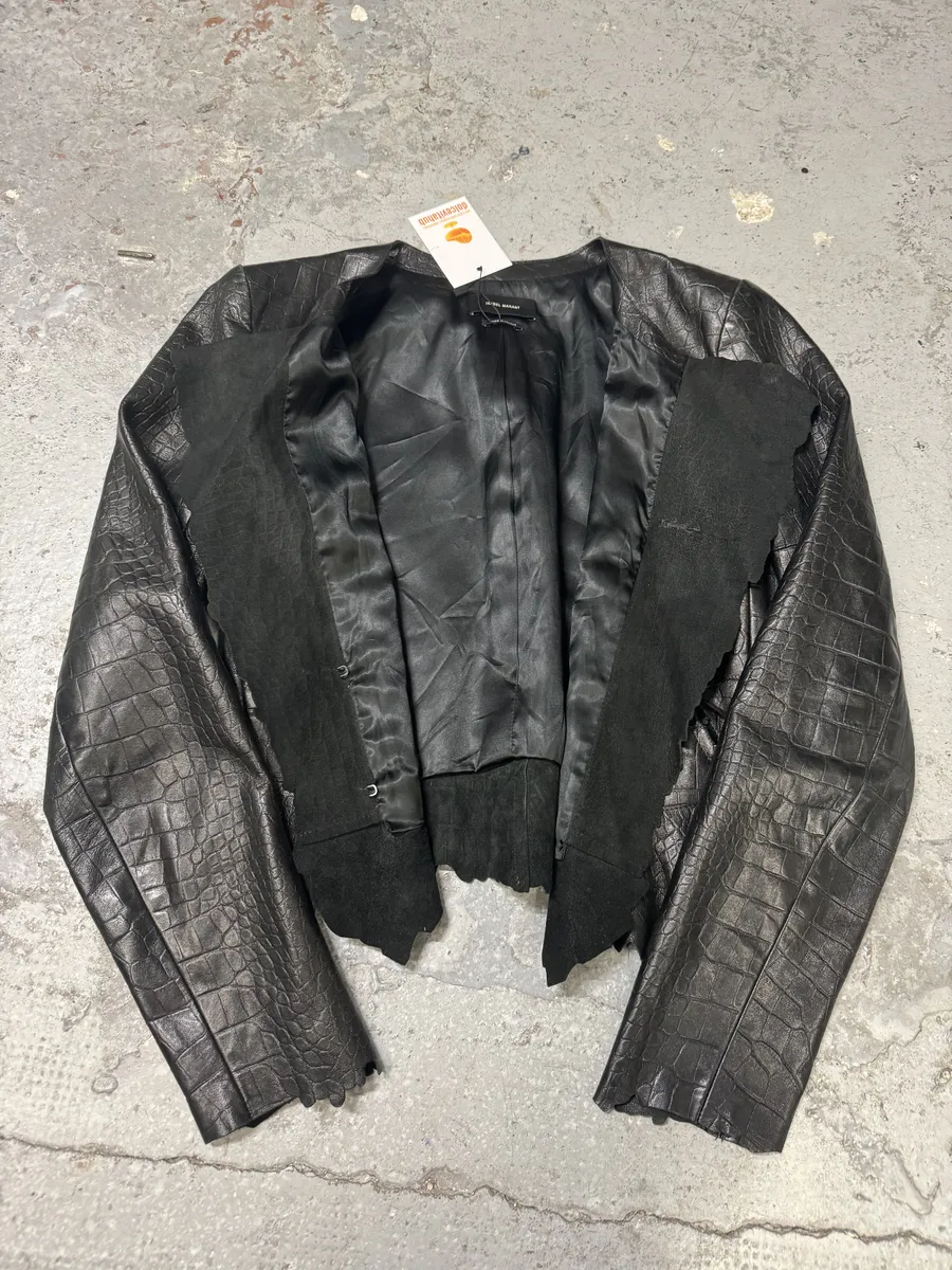 Isabel Marant Destructured Black Sheepskin Leather Crocodile Effect Jacket - Image 3