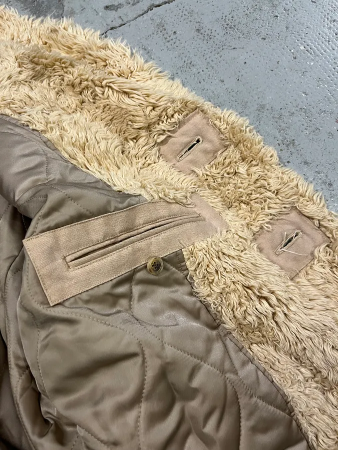 Issey Miyake Beige Suede Fur-Trimmed Long Coat - Image 12