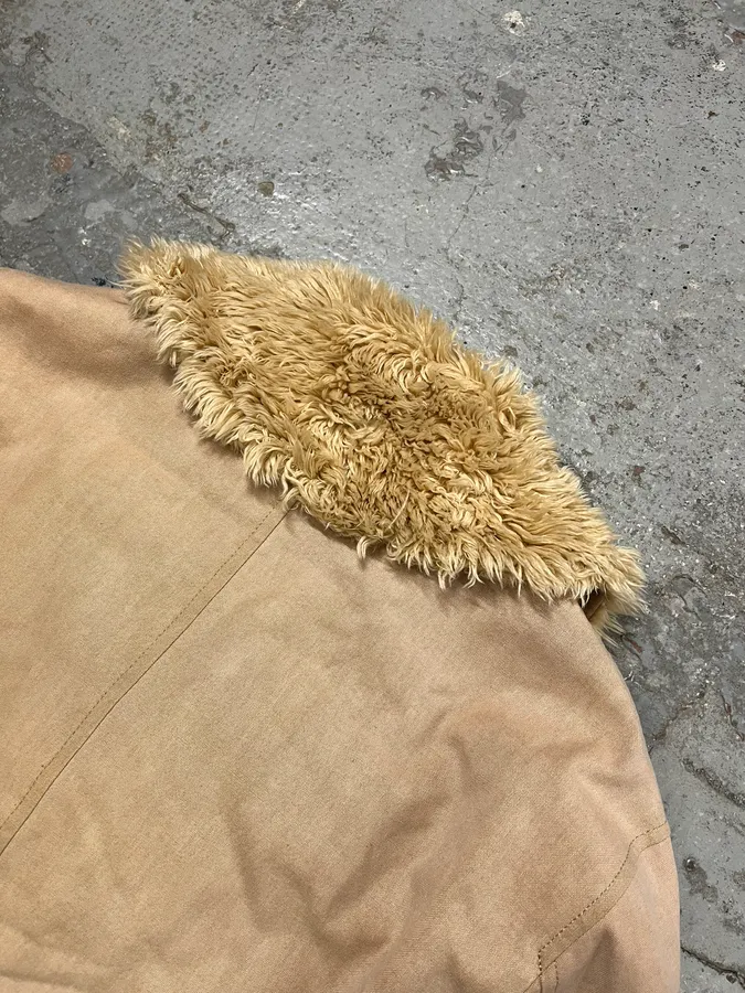 Issey Miyake Beige Suede Fur-Trimmed Long Coat - Image 9