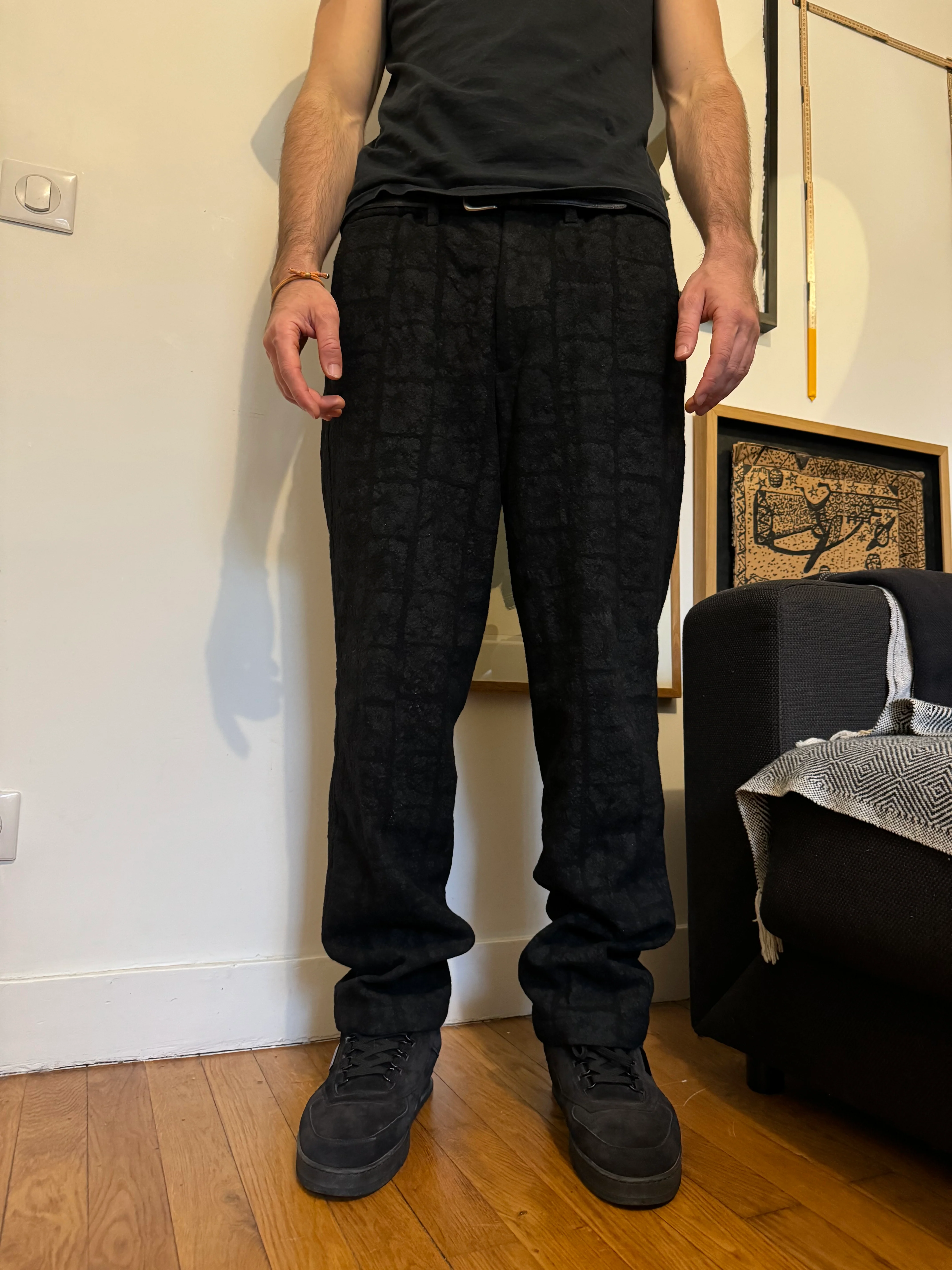 Issey Miyake Modern Wool Textured Black Pants - Image 2