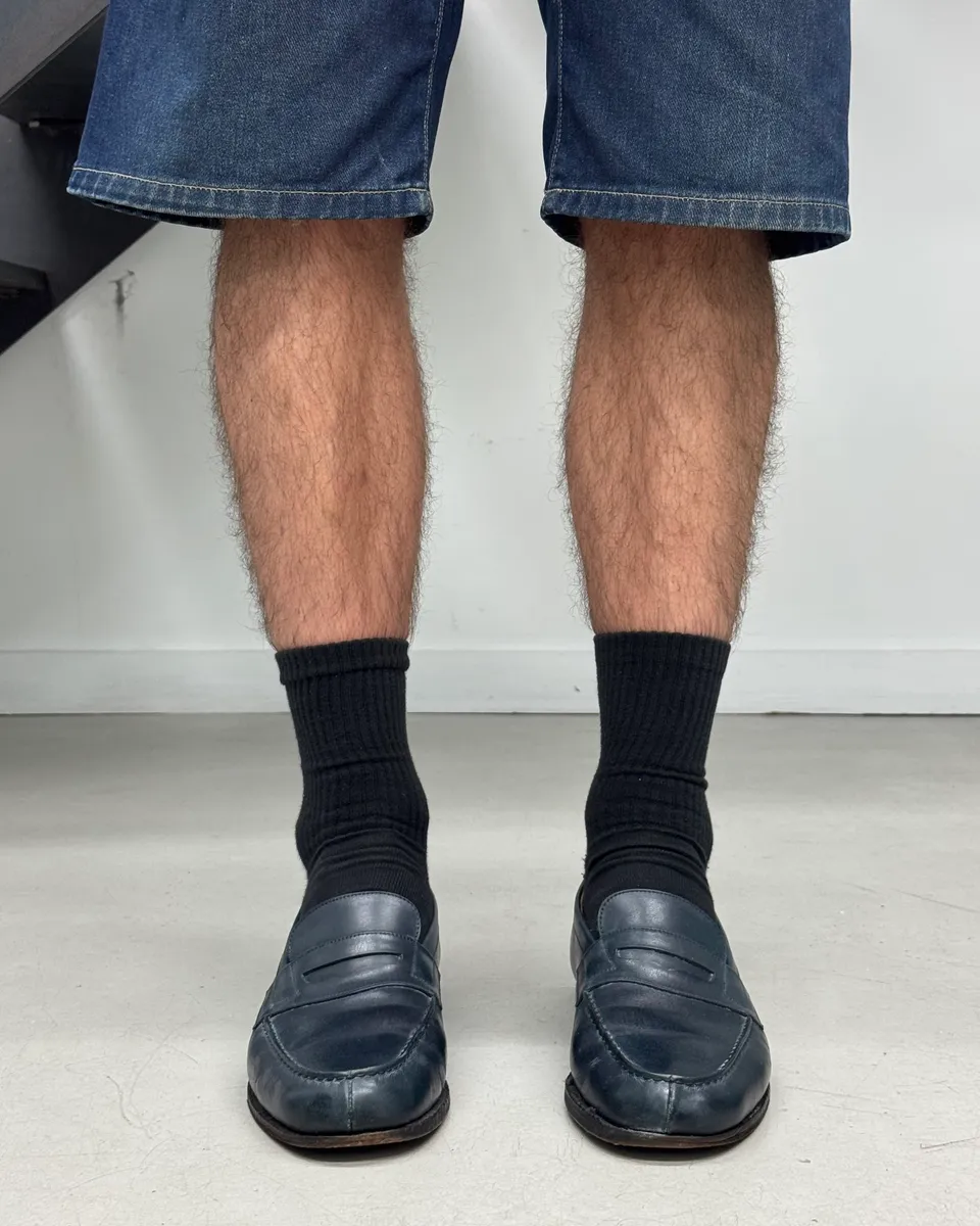 J.M. Weston Navy Leather Penny Loafer Shoes - Image 2