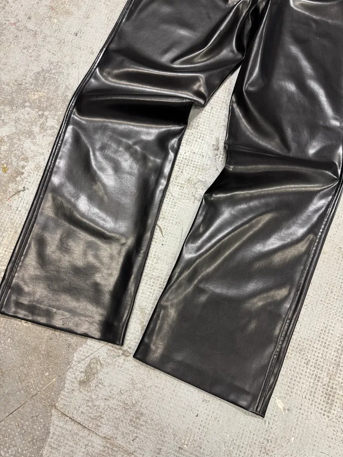 1990s Jean Paul Gaultier Black Faux Leather Pants - Image 6