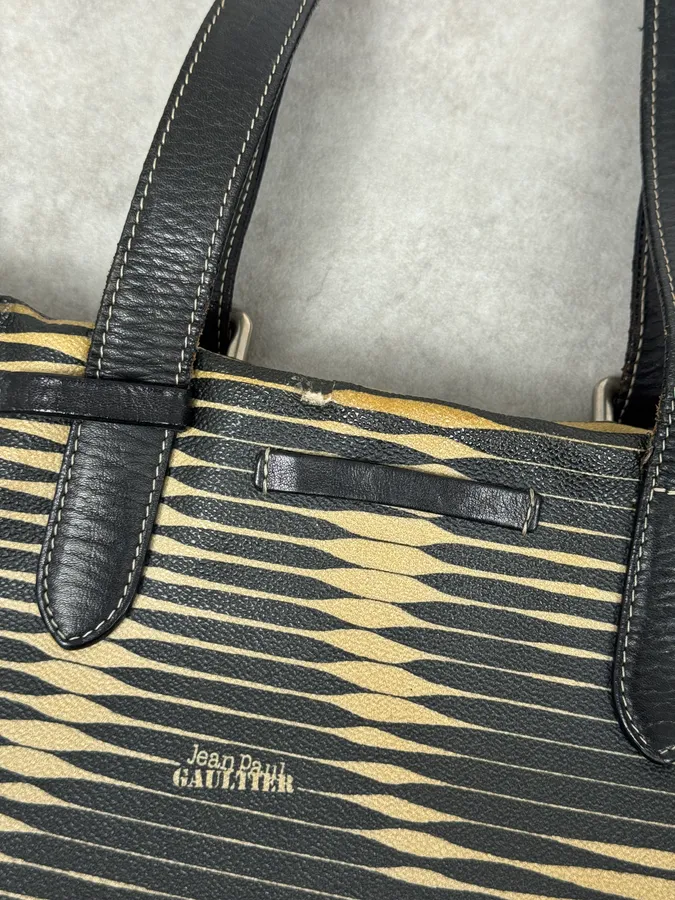 Jean Paul Gaultier Black Yellowished Leather Handle Bag - Image 6