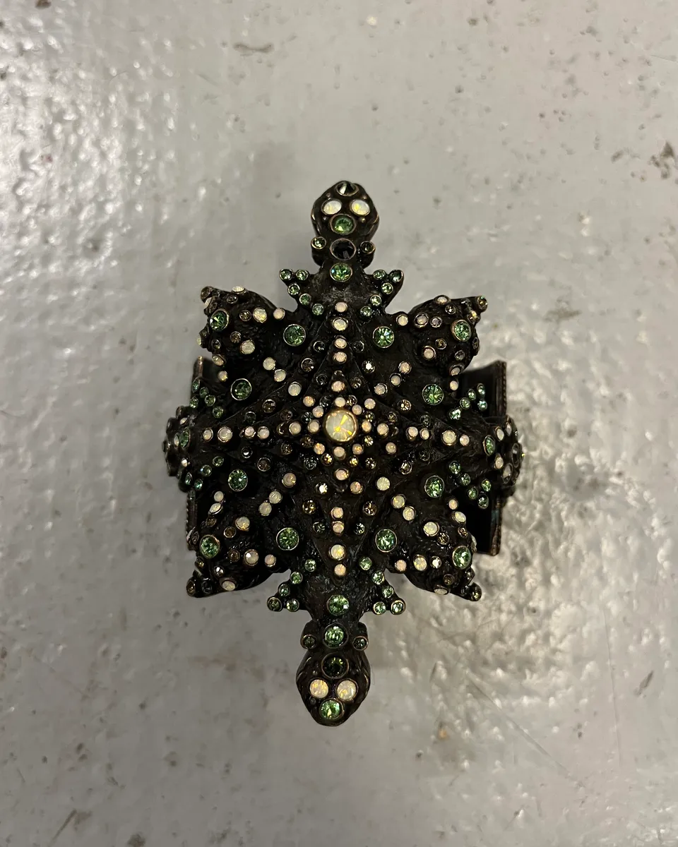 Jean Paul Gaultier Bronze Metal Crystal Studded Bracelet - Image 2