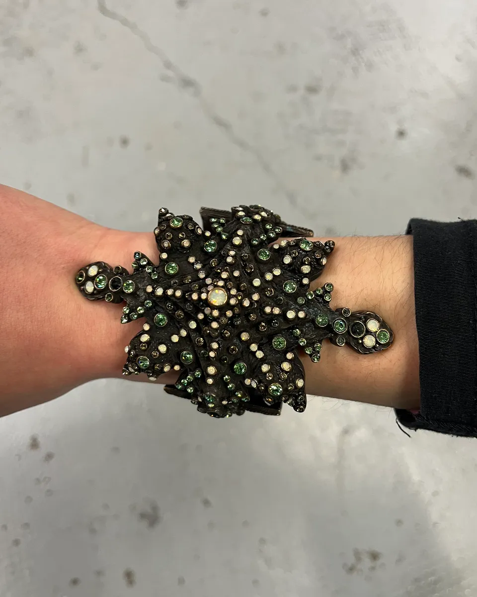 Jean Paul Gaultier Bronze Metal Crystal Studded Bracelet - Image 3