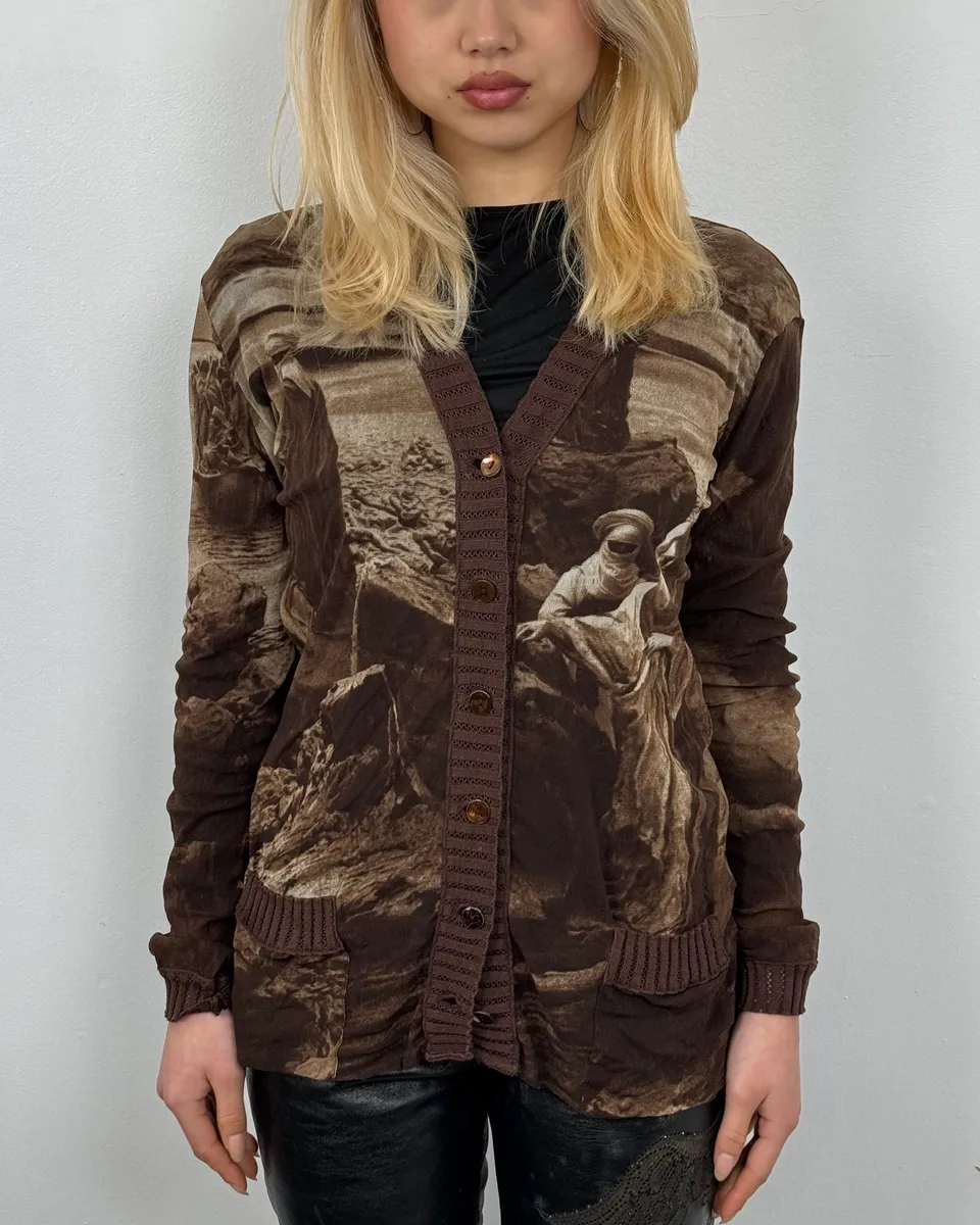 Jean Paul Gaultier Brown Desert Landscape Mesh Cardigan - Image 2