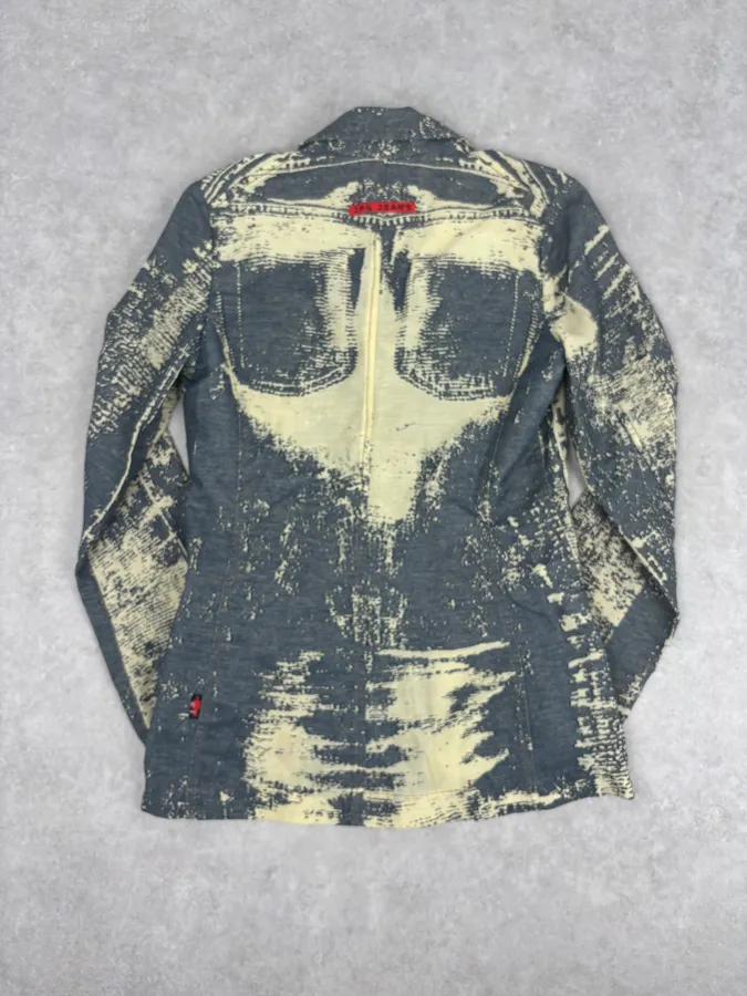 Jean Paul Gaultier Navy Beige Denim Trompe-lœil Blazer Jacket - Image 5