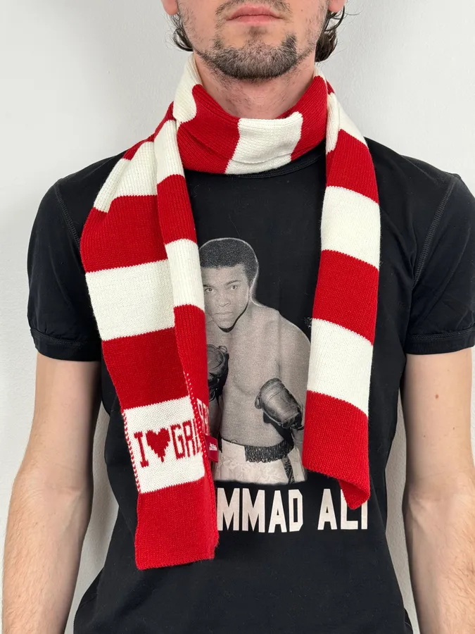 Jean Paul Gaultier Red White Striped Wool Scarf