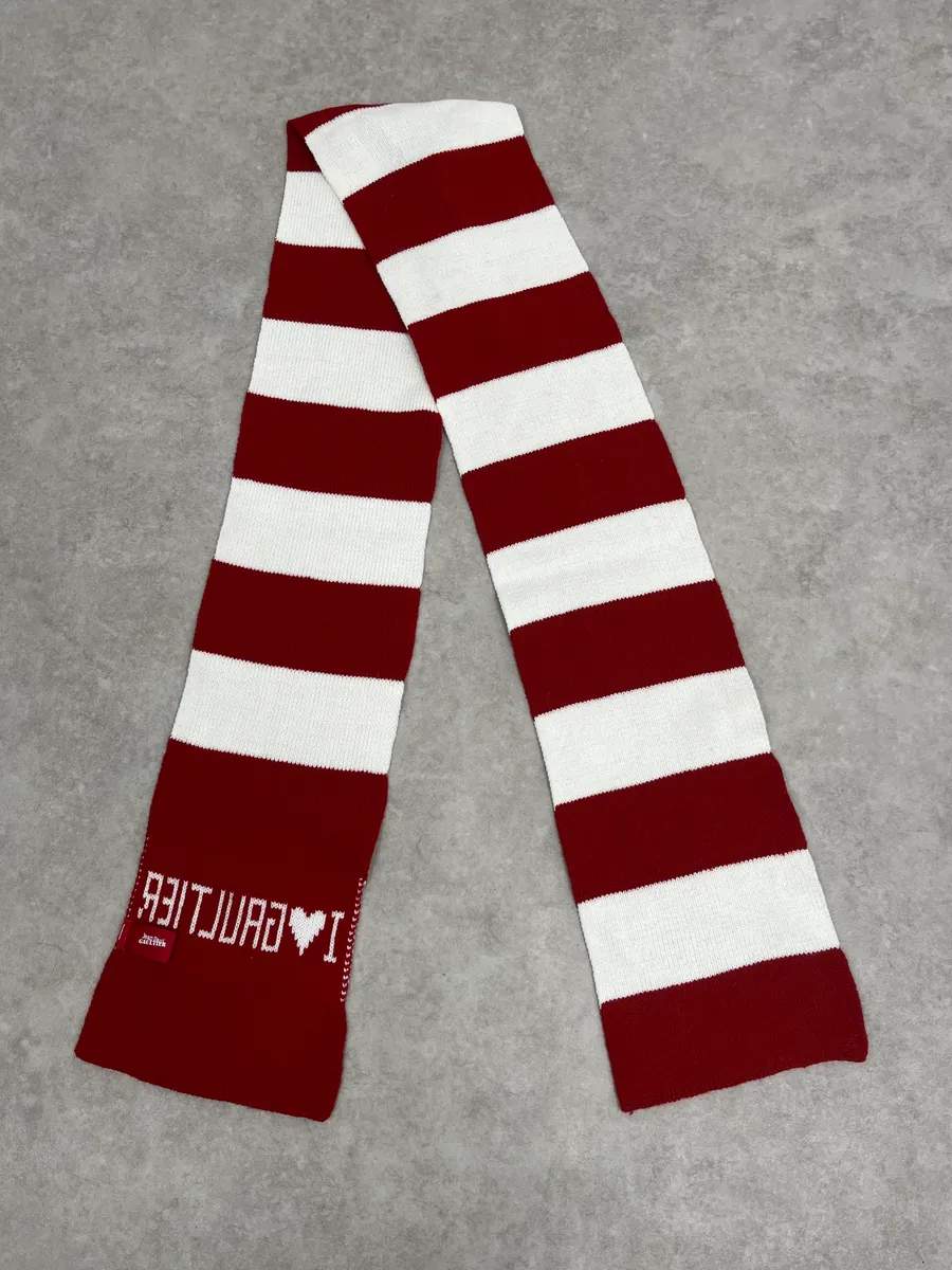 Jean Paul Gaultier Red White Striped Wool Scarf - Image 3