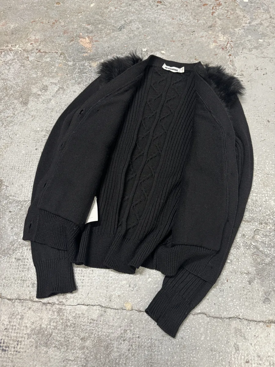 Jil Sander Black Fur Plushed Wool Cardigan - Image 3