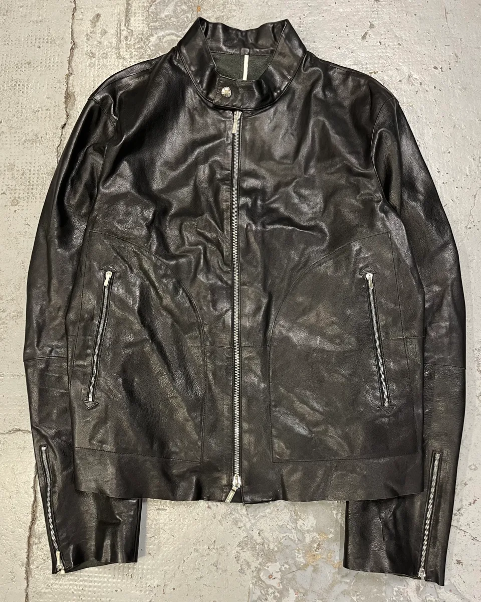 Jil Sander Black Leather Racer Jacket - Image 4