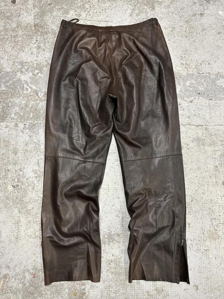 Jil Sander Brown Dark Leather Eroded Pants - Image 5