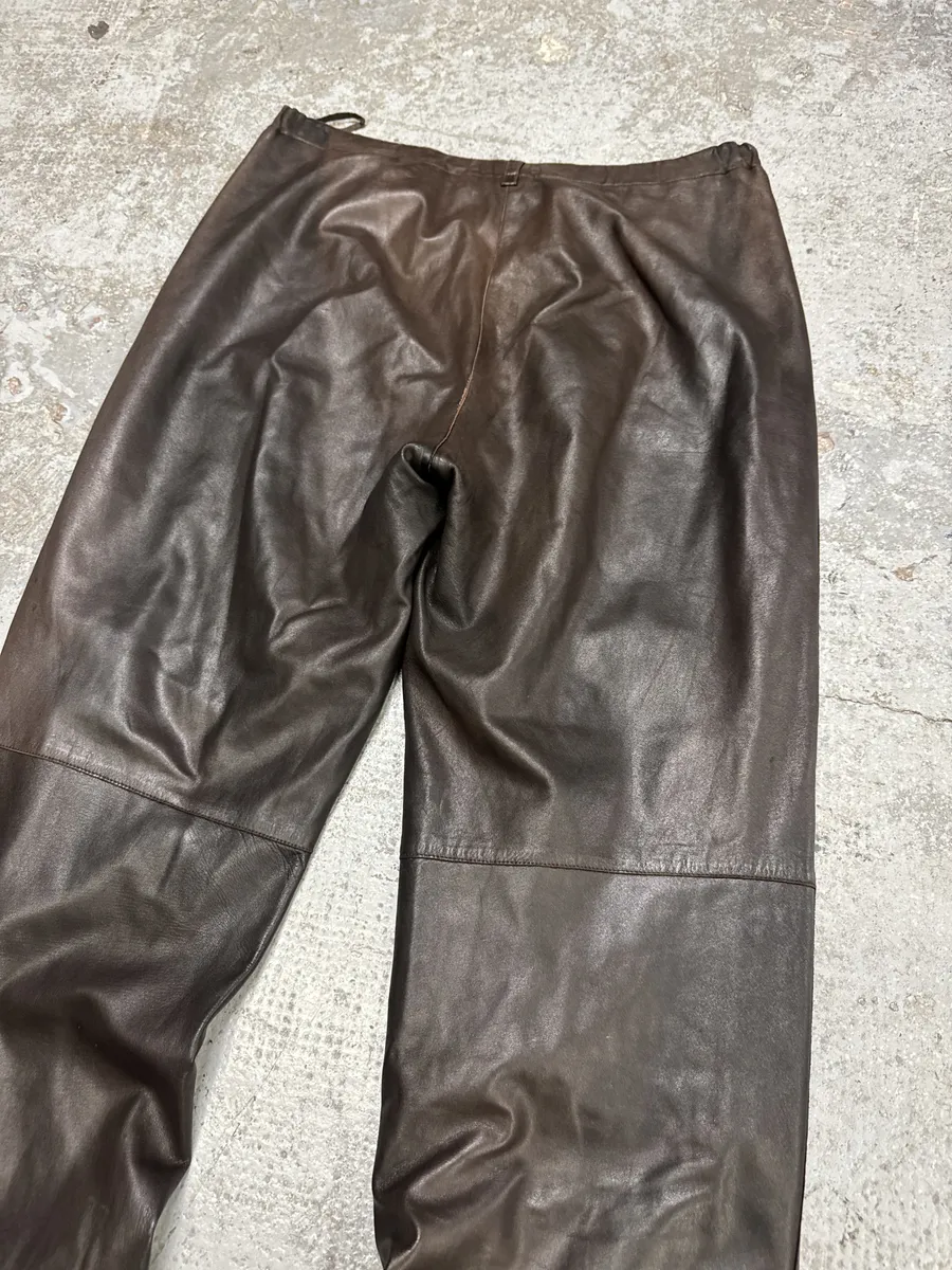 Jil Sander Brown Dark Leather Eroded Pants - Image 6