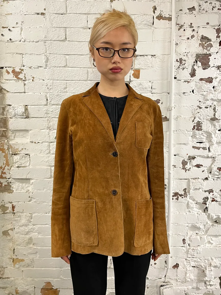Jil Sander Brown Suede Leather Blazer Jacket - Image 2