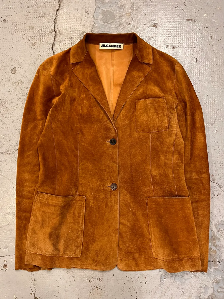 Jil Sander Brown Suede Leather Blazer Jacket - Image 4