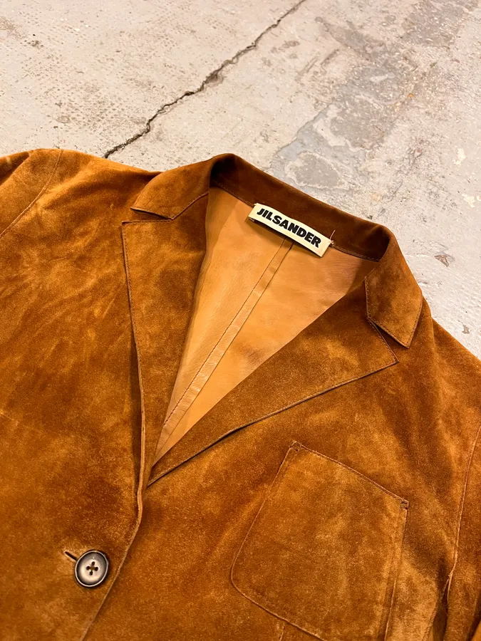 Jil Sander Brown Suede Leather Blazer Jacket - Image 5