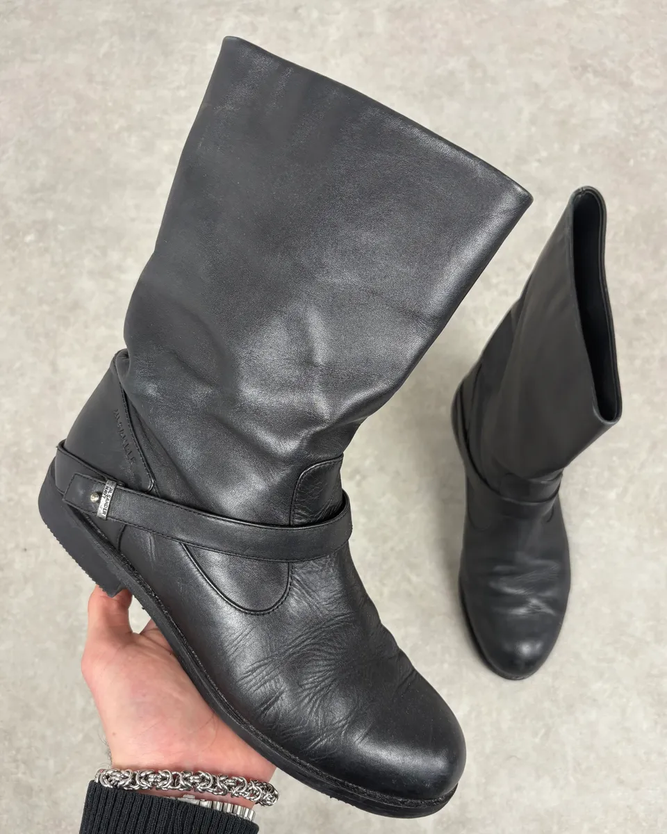 Jil Sander Mid Calf Leather Black Ankle Boots