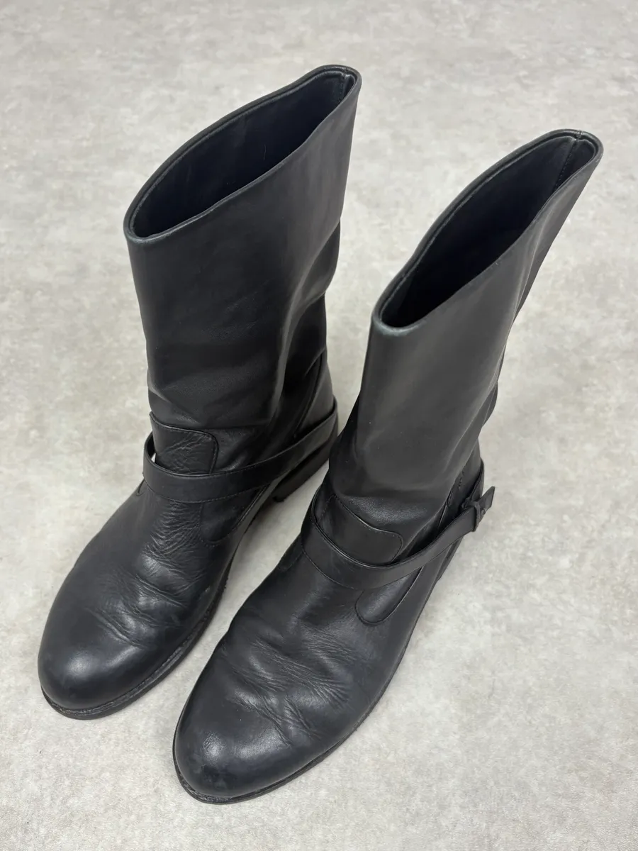 Jil Sander Mid Calf Leather Black Ankle Boots - Image 3