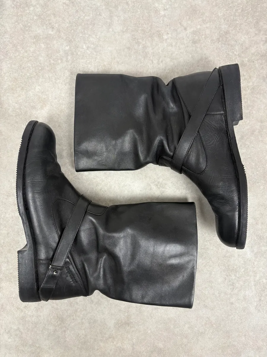 Jil Sander Mid Calf Leather Black Ankle Boots - Image 4