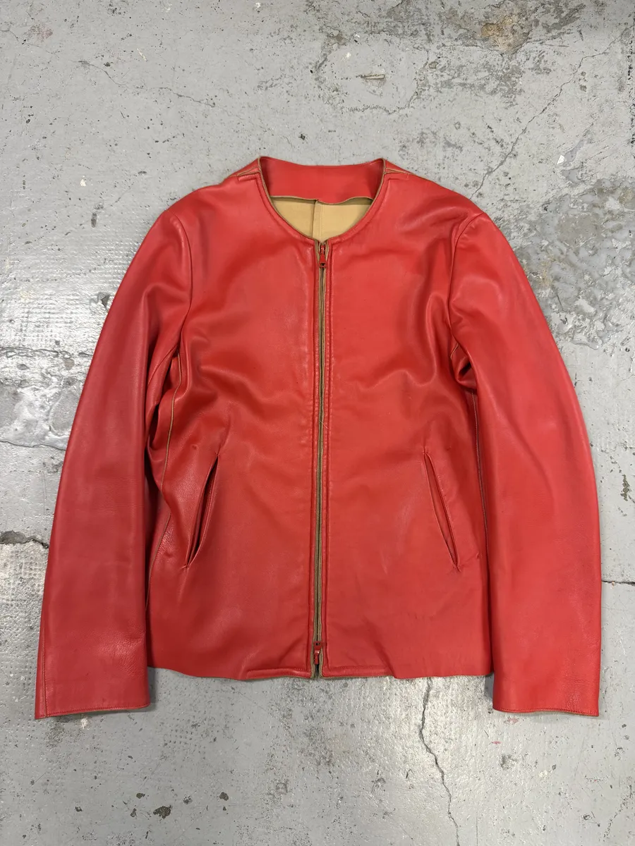 Jil Sander Red Premium Biker Leather Jacket