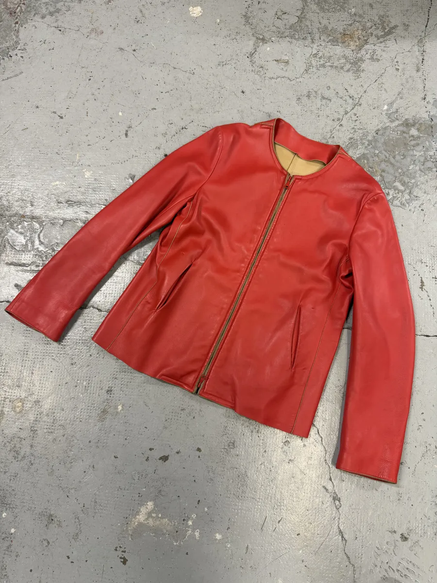 Jil Sander Red Premium Biker Leather Jacket - Image 10