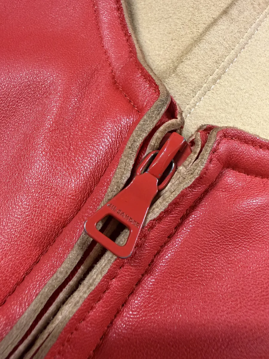 Jil Sander Red Premium Biker Leather Jacket - Image 11