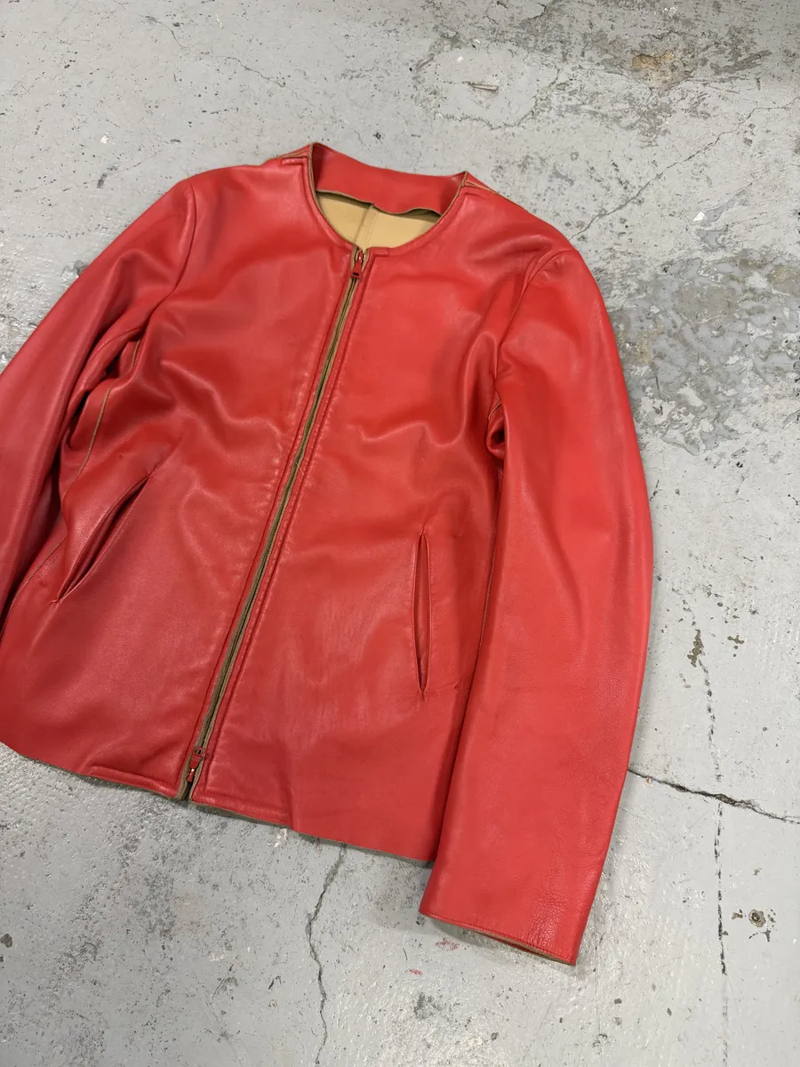 Jil Sander Red Premium Biker Leather Jacket - Image 5