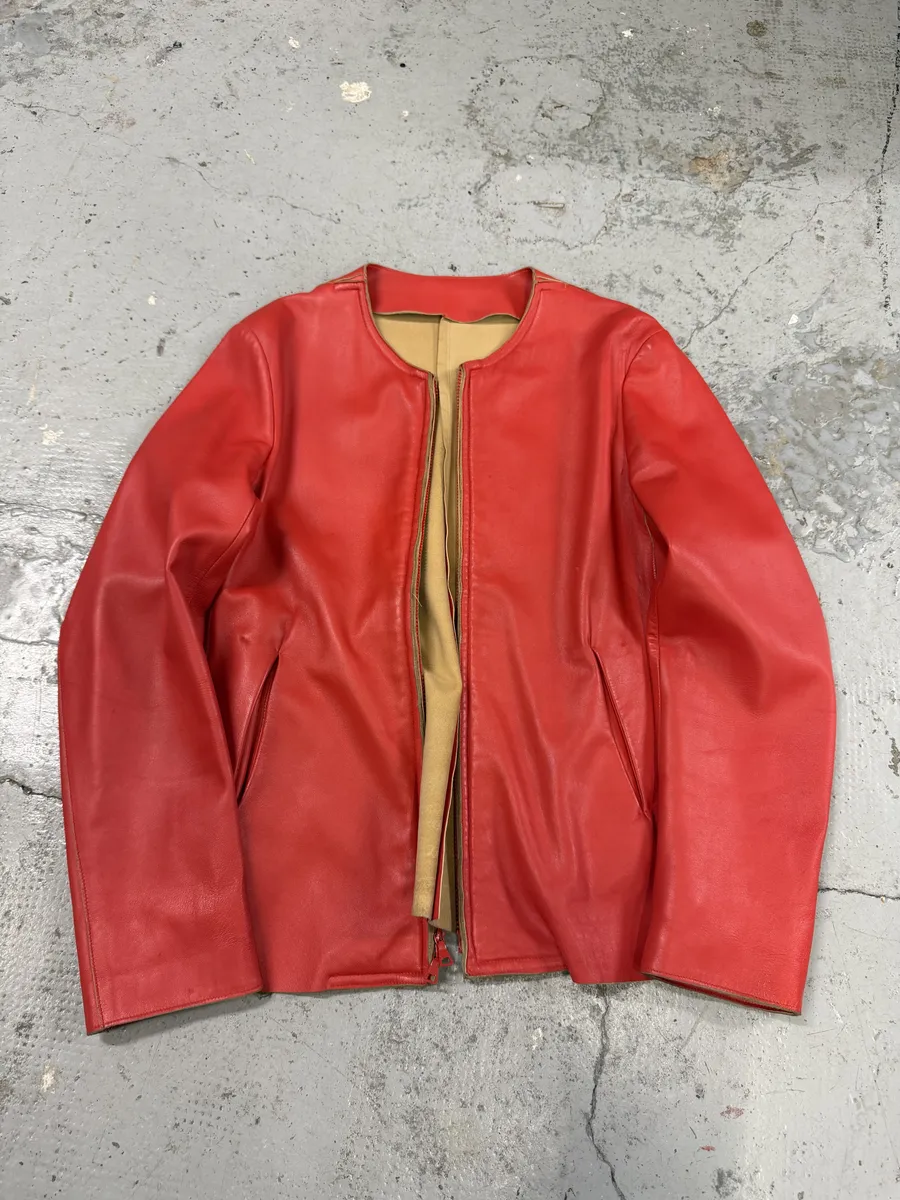 Jil Sander Red Premium Biker Leather Jacket - Image 8