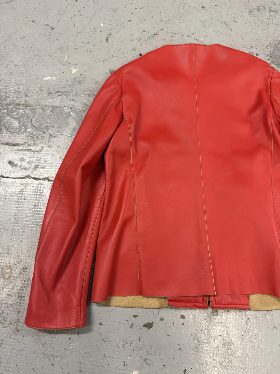 Jil Sander Red Premium Biker Leather Jacket - Image 9