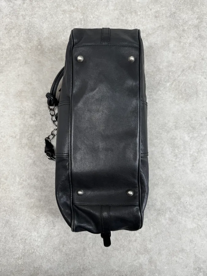 John Galliano Black Distressed Paper Leather Shoulder Bag - Image 12