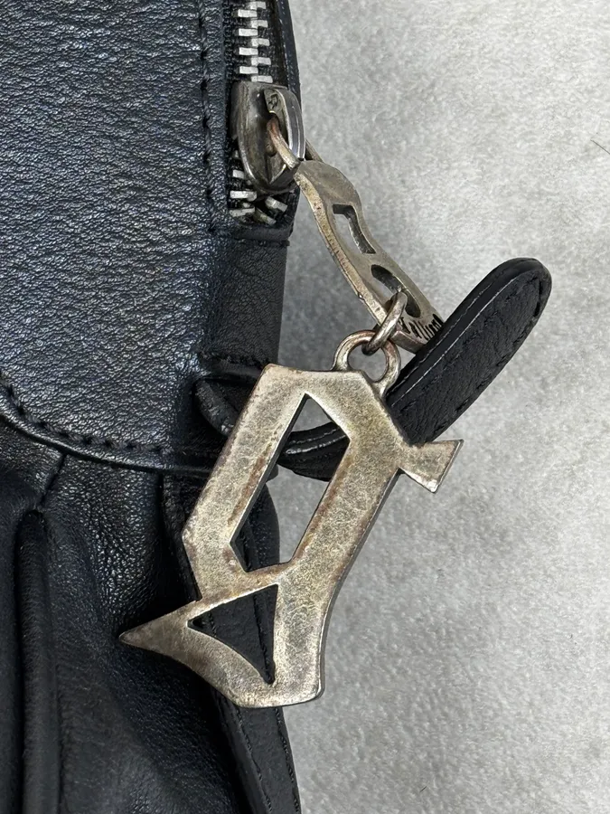 John Galliano Black Distressed Paper Leather Shoulder Bag - Image 9