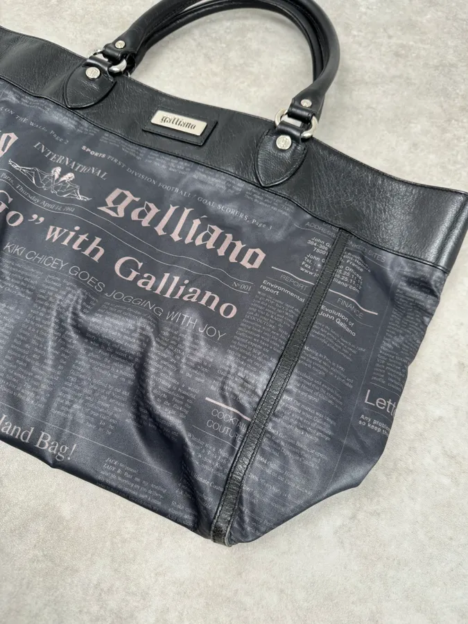 John Galliano Black Hybrid Leather Magazine Newspapers Gazette Handle Bag - Image 5