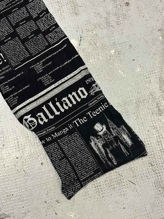John Galliano Black Wool Scarf Newspaper Print - Image 4