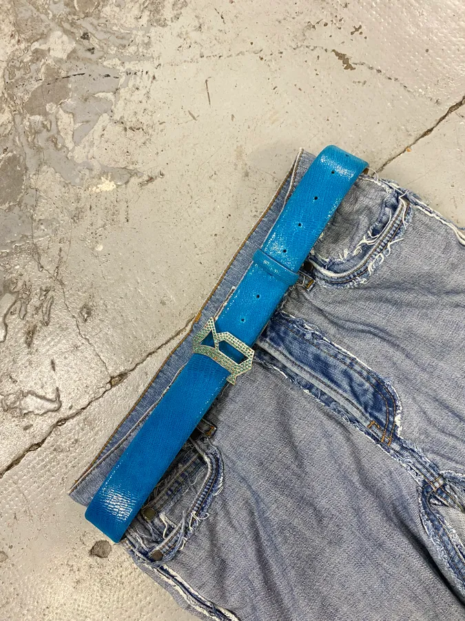 John Galliano Cyan Blue Faux Snakeskin Leather Belt - Image 3