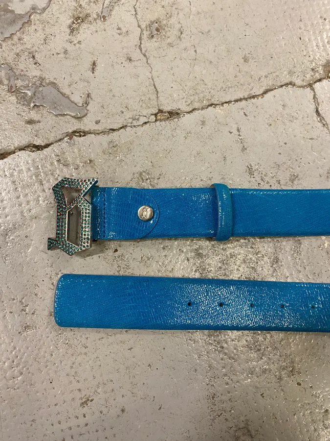 John Galliano Cyan Blue Faux Snakeskin Leather Belt - Image 4