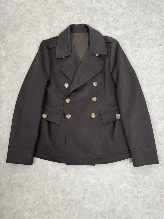 John Galliano Dark Brown Minimalist Officer Caban Jacket