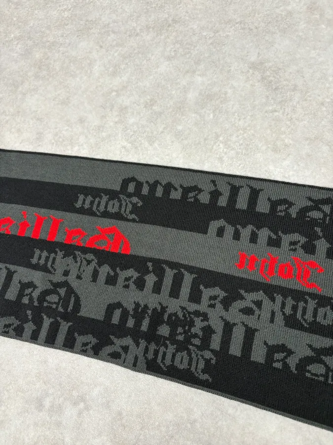 John Galliano Gothic Script Grey & Red Scarf - Image 3