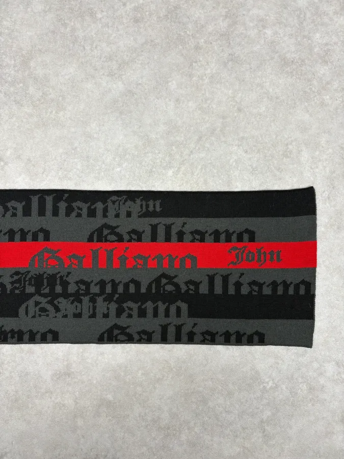 John Galliano Gothic Script Grey & Red Scarf - Image 4