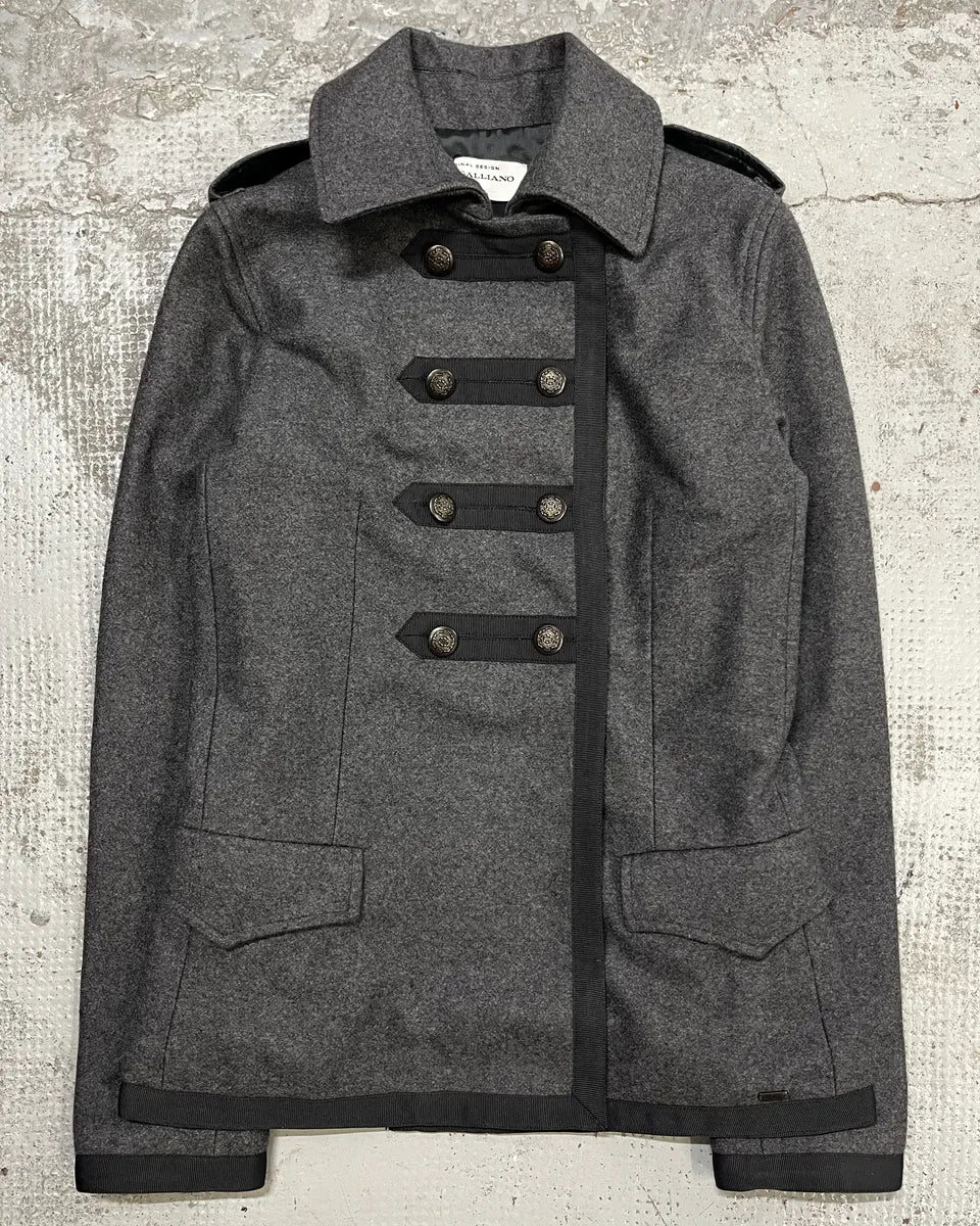 John Galliano Grey Wool Military Officer Coat - Image 4