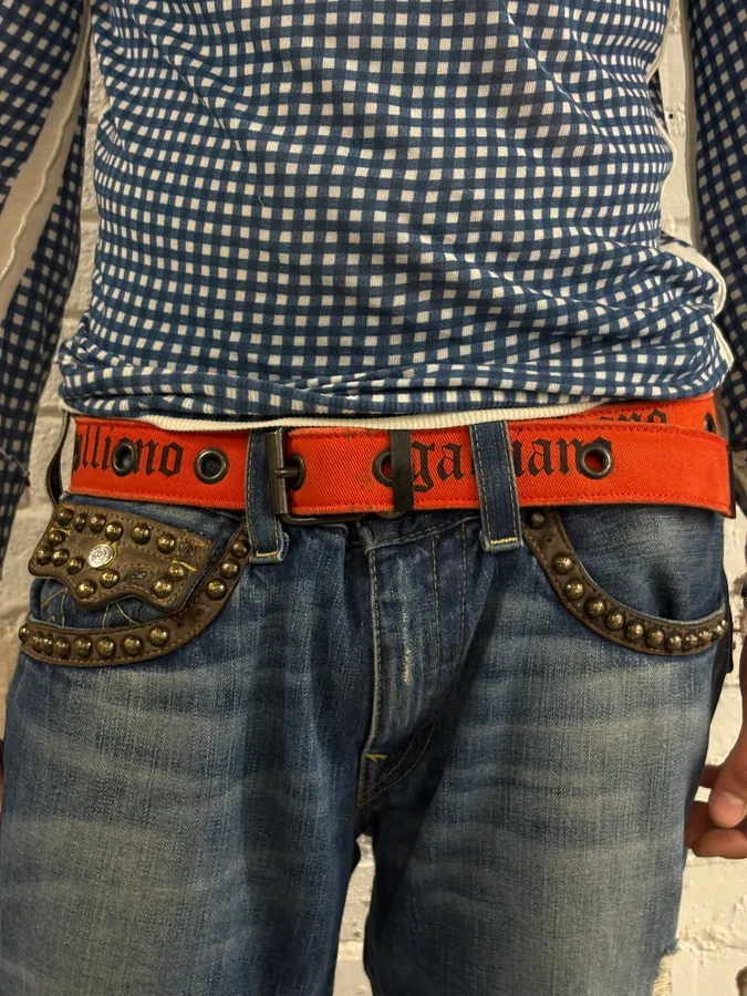 John Galliano Orange Canvas Gothic Belt - Image 3