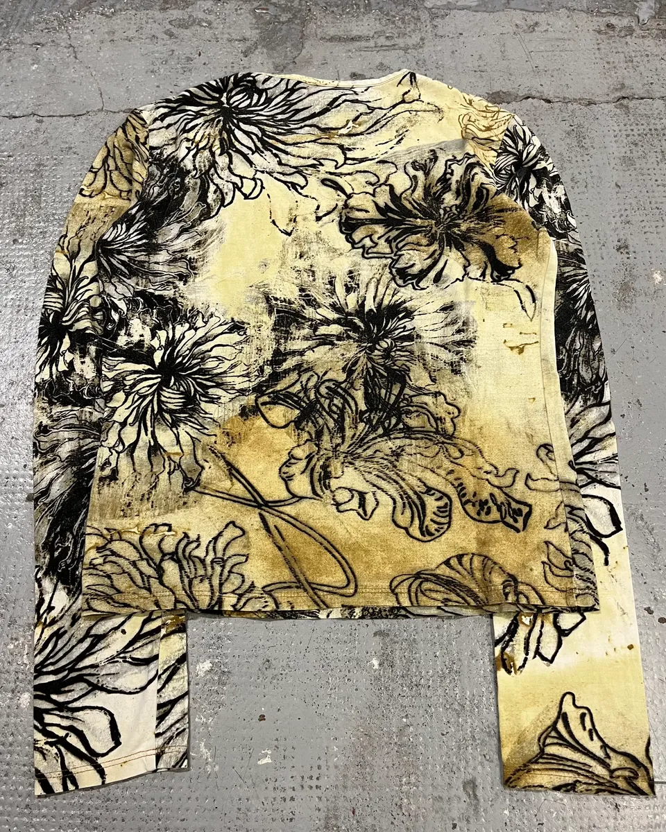 Just Cavalli Asian Ink Flower Beige Longsleeve T-Shirt - Image 7