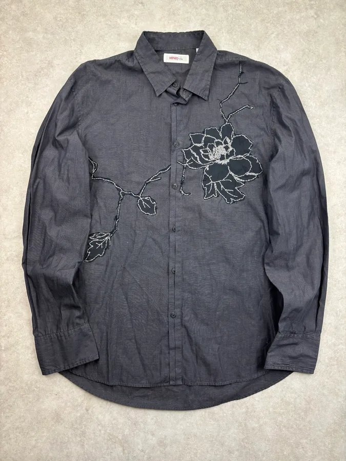 Kenzo Homme Black Embroidered Floral Shirt