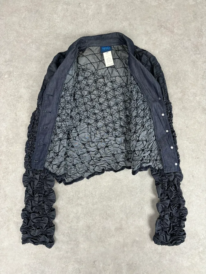 Kenzo Navy Deconstructed Pleats Abstract Denim Jacket - Image 6