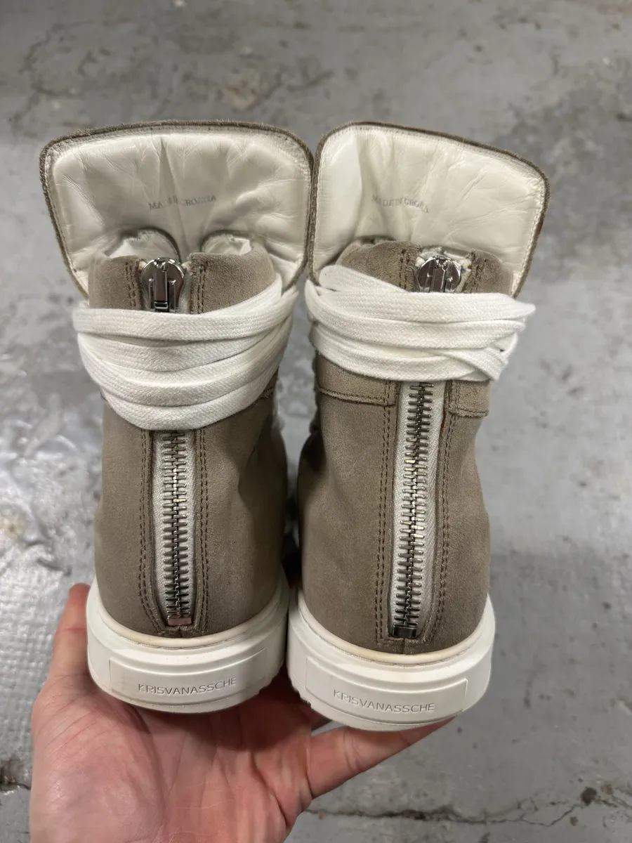 Kris Van Assche Beige Suede Leather Laced High Sneakers - Image 6