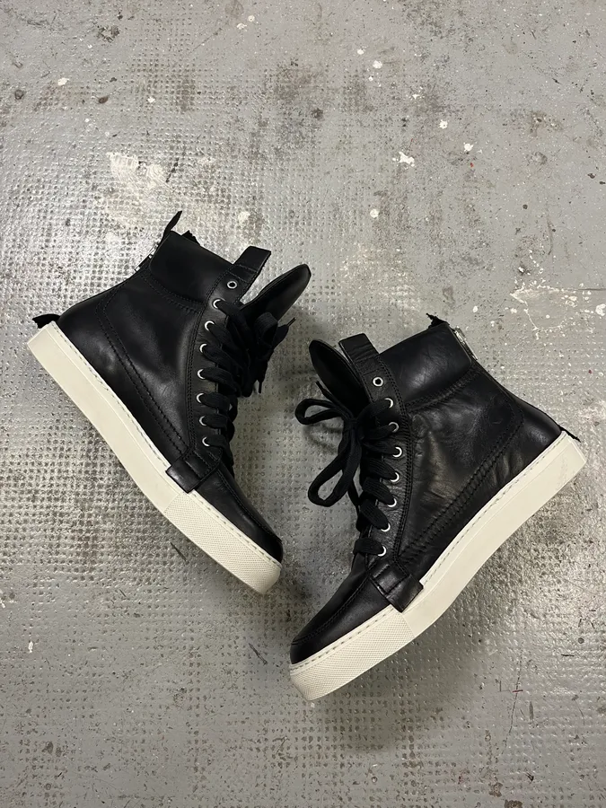 Kris Van Assche Black Leather Laced Backzip High Sneakers - Image 3