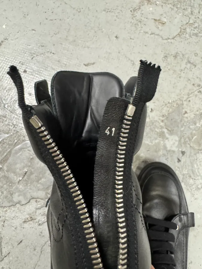 Kris Van Assche Black Leather Laced Backzip Sneakers - Image 8